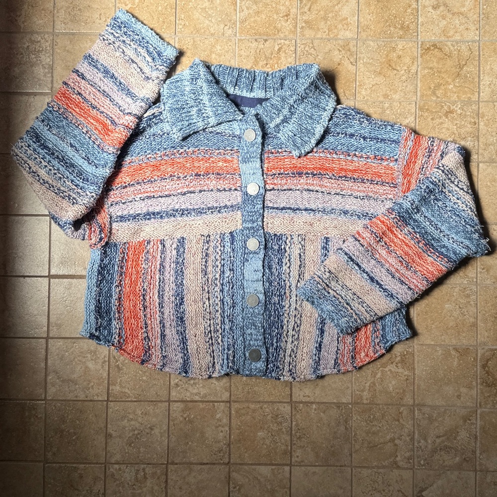 Anthropologie Pilcro Embroidered Earth Cardigan Crop Sweater Iconic World Soft M - Picture 6 of 17